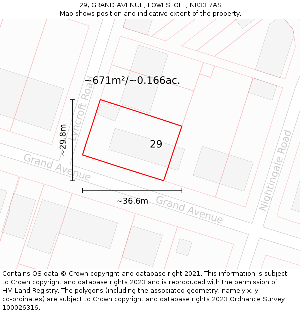 29, GRAND AVENUE, LOWESTOFT, NR33 7AS: Plot and title map