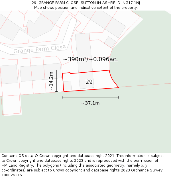 29, GRANGE FARM CLOSE, SUTTON-IN-ASHFIELD, NG17 1NJ: Plot and title map