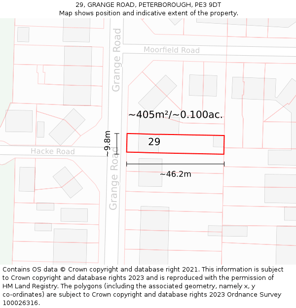 29, GRANGE ROAD, PETERBOROUGH, PE3 9DT: Plot and title map