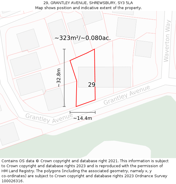 29, GRANTLEY AVENUE, SHREWSBURY, SY3 5LA: Plot and title map