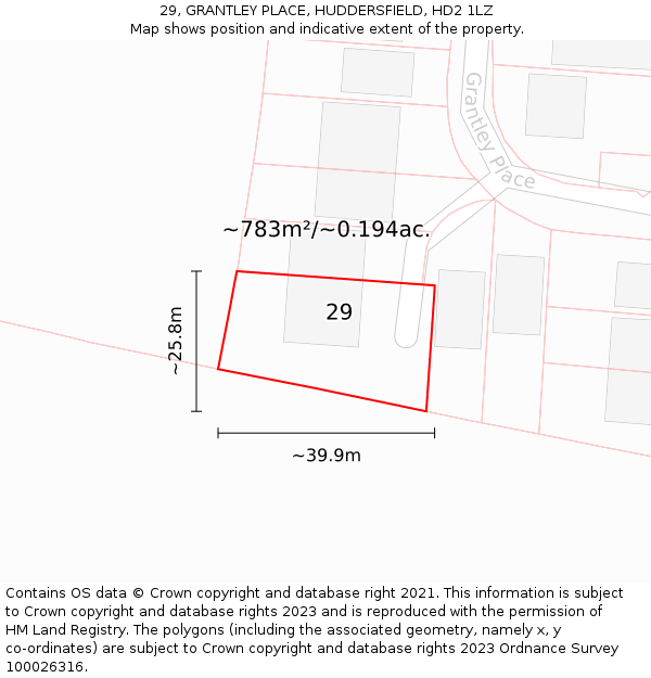 29, GRANTLEY PLACE, HUDDERSFIELD, HD2 1LZ: Plot and title map