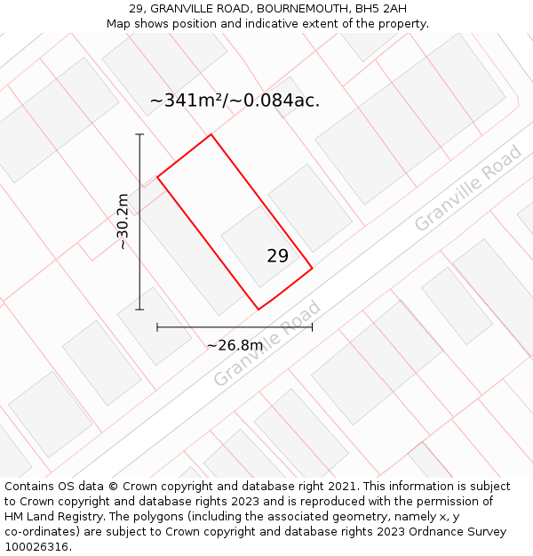 29, GRANVILLE ROAD, BOURNEMOUTH, BH5 2AH: Plot and title map