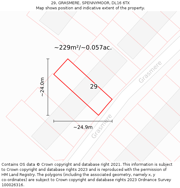 29, GRASMERE, SPENNYMOOR, DL16 6TX: Plot and title map