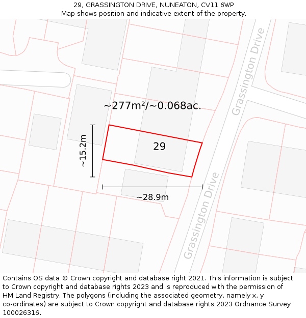 29, GRASSINGTON DRIVE, NUNEATON, CV11 6WP: Plot and title map