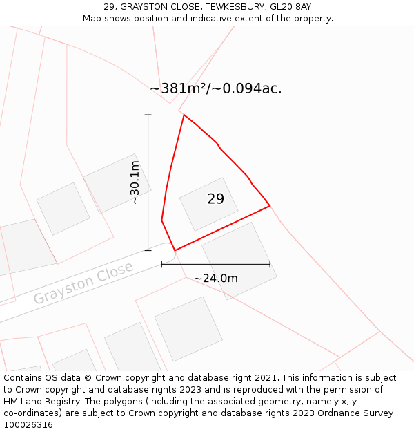 29, GRAYSTON CLOSE, TEWKESBURY, GL20 8AY: Plot and title map