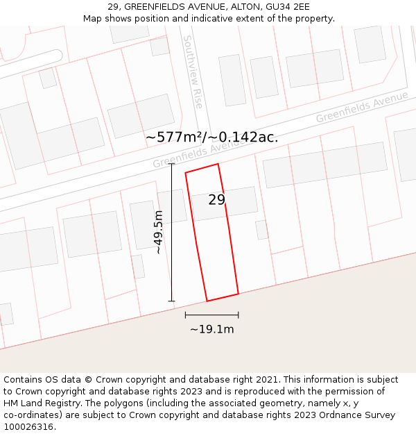 29, GREENFIELDS AVENUE, ALTON, GU34 2EE: Plot and title map