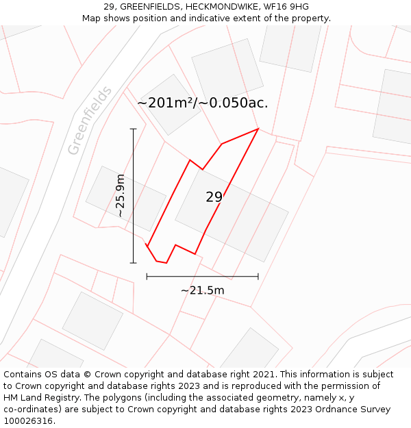 29, GREENFIELDS, HECKMONDWIKE, WF16 9HG: Plot and title map