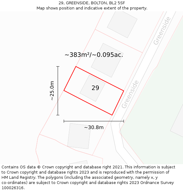 29, GREENSIDE, BOLTON, BL2 5SF: Plot and title map