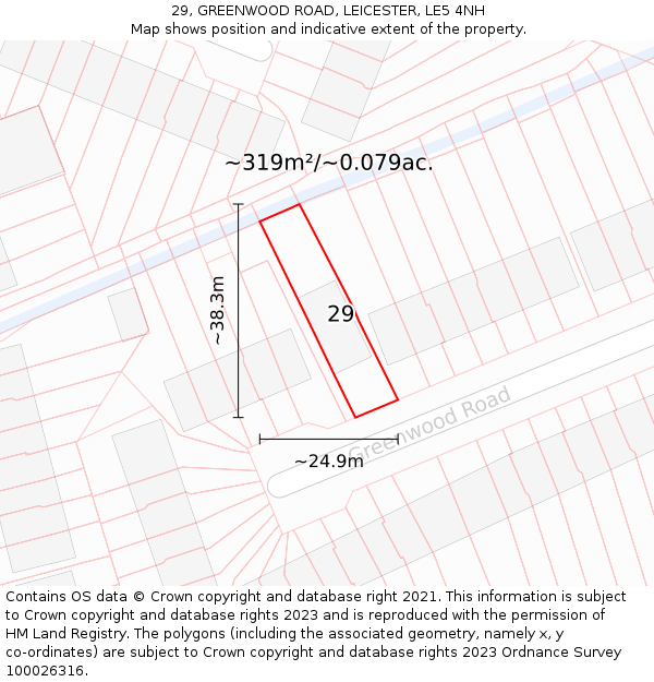 29, GREENWOOD ROAD, LEICESTER, LE5 4NH: Plot and title map