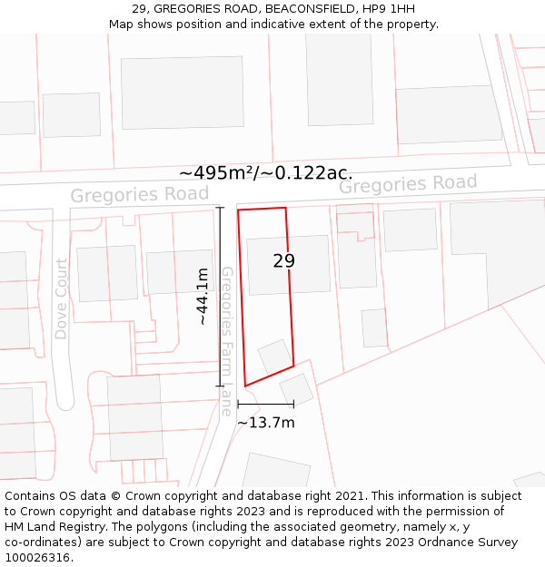 29, GREGORIES ROAD, BEACONSFIELD, HP9 1HH: Plot and title map