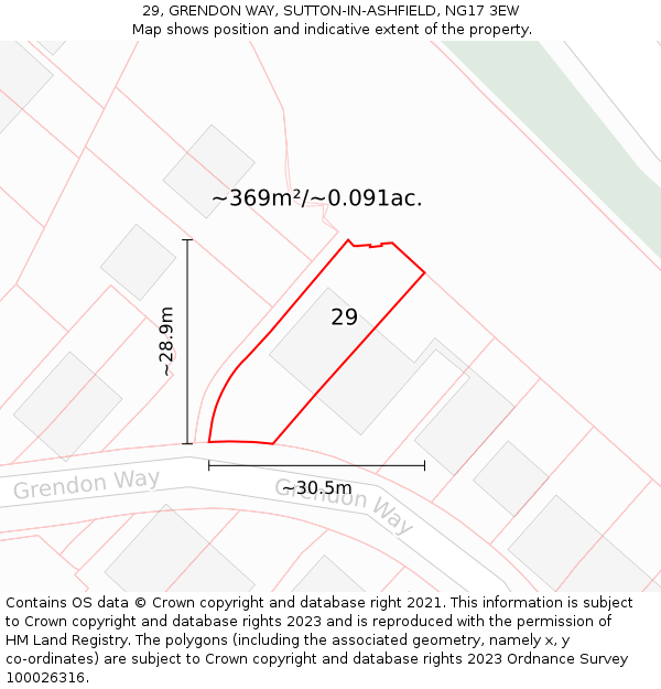 29, GRENDON WAY, SUTTON-IN-ASHFIELD, NG17 3EW: Plot and title map