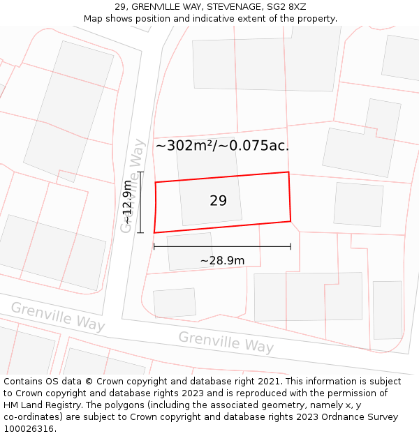 29, GRENVILLE WAY, STEVENAGE, SG2 8XZ: Plot and title map