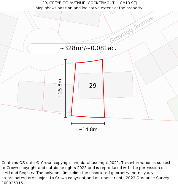 29, GREYRIGG AVENUE, COCKERMOUTH, CA13 9EJ: Plot and title map
