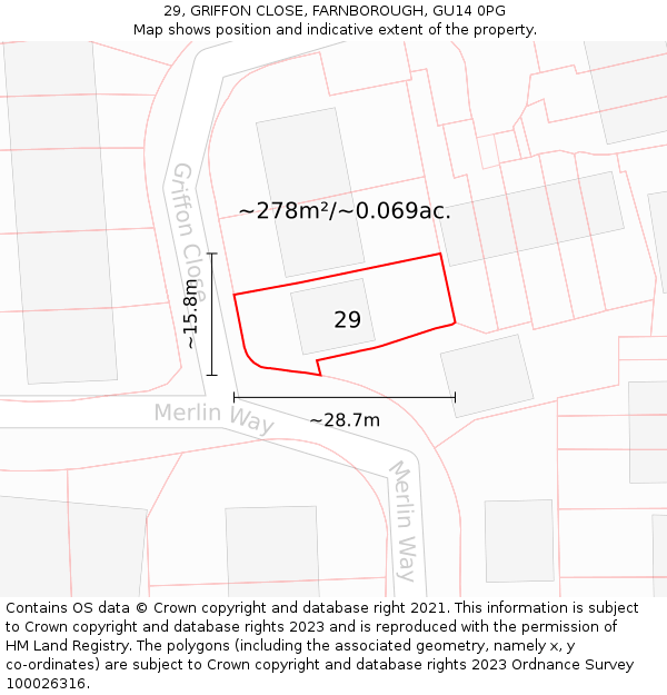 29, GRIFFON CLOSE, FARNBOROUGH, GU14 0PG: Plot and title map