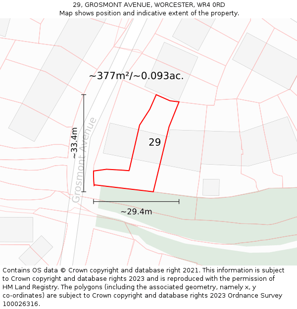 29, GROSMONT AVENUE, WORCESTER, WR4 0RD: Plot and title map