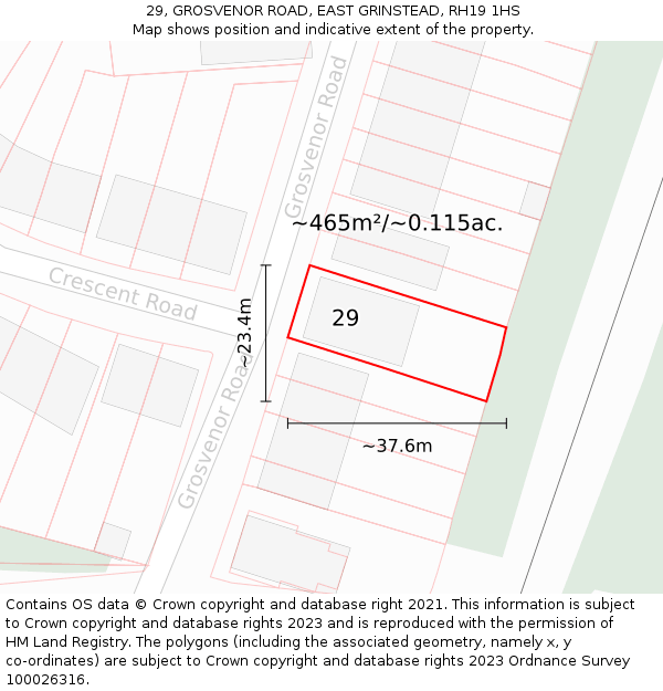 29, GROSVENOR ROAD, EAST GRINSTEAD, RH19 1HS: Plot and title map