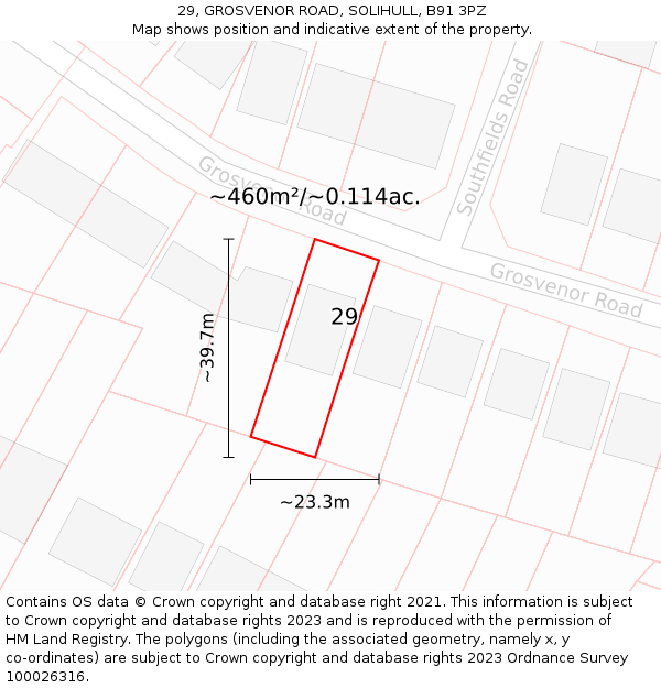 29, GROSVENOR ROAD, SOLIHULL, B91 3PZ: Plot and title map