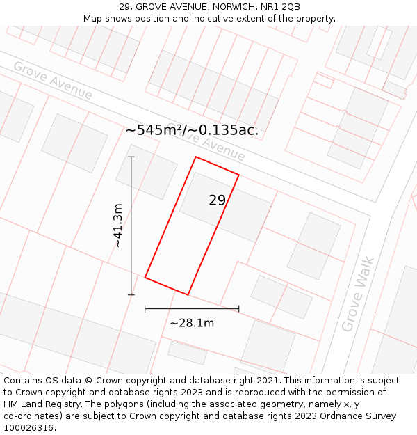 29, GROVE AVENUE, NORWICH, NR1 2QB: Plot and title map