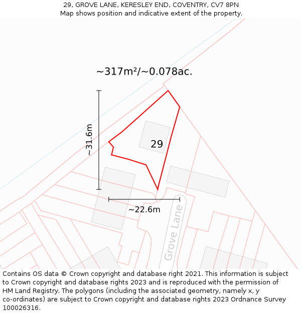 29, GROVE LANE, KERESLEY END, COVENTRY, CV7 8PN: Plot and title map