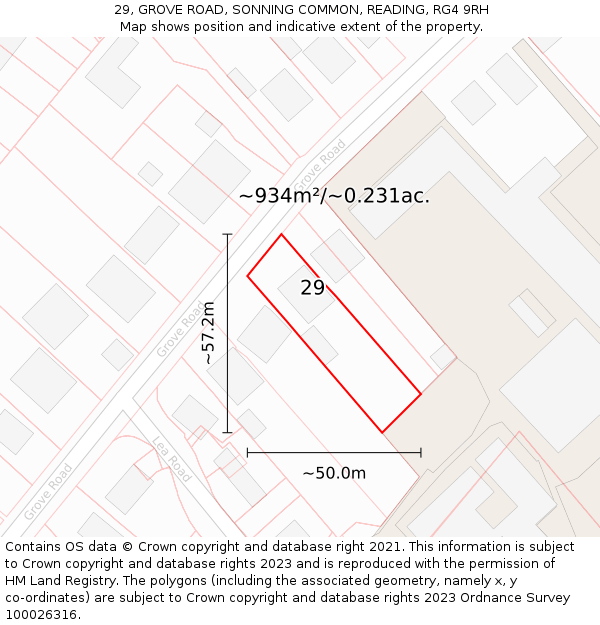 29, GROVE ROAD, SONNING COMMON, READING, RG4 9RH: Plot and title map