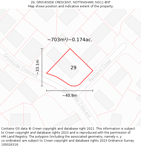 29, GROVESIDE CRESCENT, NOTTINGHAM, NG11 8NT: Plot and title map