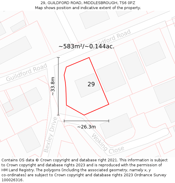 29, GUILDFORD ROAD, MIDDLESBROUGH, TS6 0PZ: Plot and title map