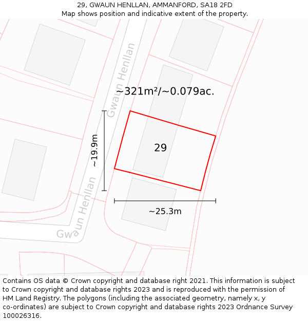 29, GWAUN HENLLAN, AMMANFORD, SA18 2FD: Plot and title map