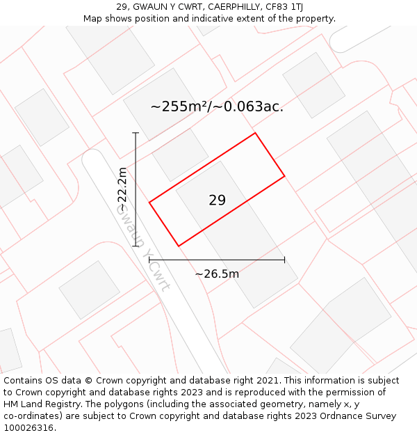 29, GWAUN Y CWRT, CAERPHILLY, CF83 1TJ: Plot and title map