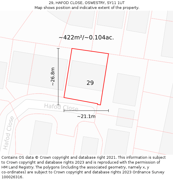 29, HAFOD CLOSE, OSWESTRY, SY11 1UT: Plot and title map