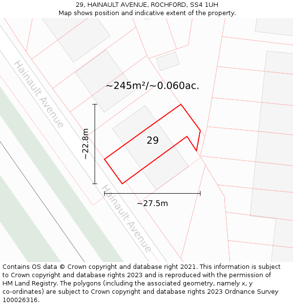 29, HAINAULT AVENUE, ROCHFORD, SS4 1UH: Plot and title map