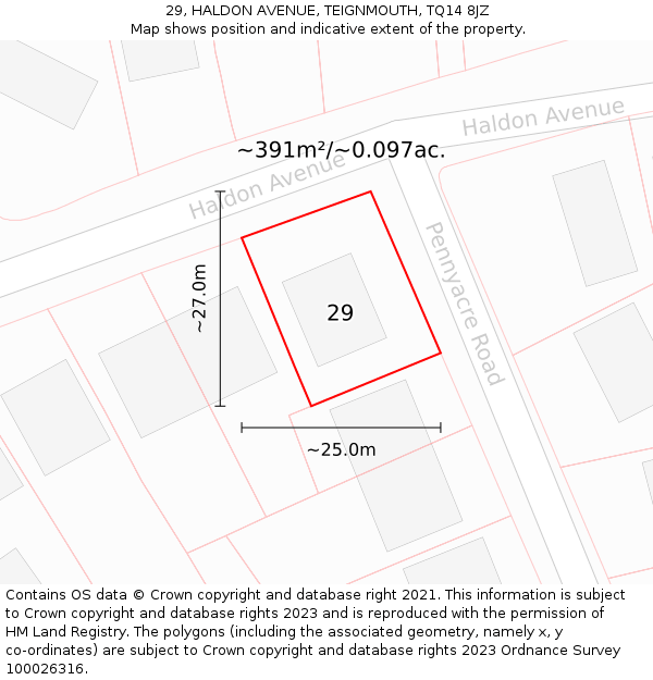 29, HALDON AVENUE, TEIGNMOUTH, TQ14 8JZ: Plot and title map