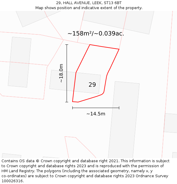 29, HALL AVENUE, LEEK, ST13 6BT: Plot and title map