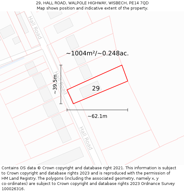 29, HALL ROAD, WALPOLE HIGHWAY, WISBECH, PE14 7QD: Plot and title map