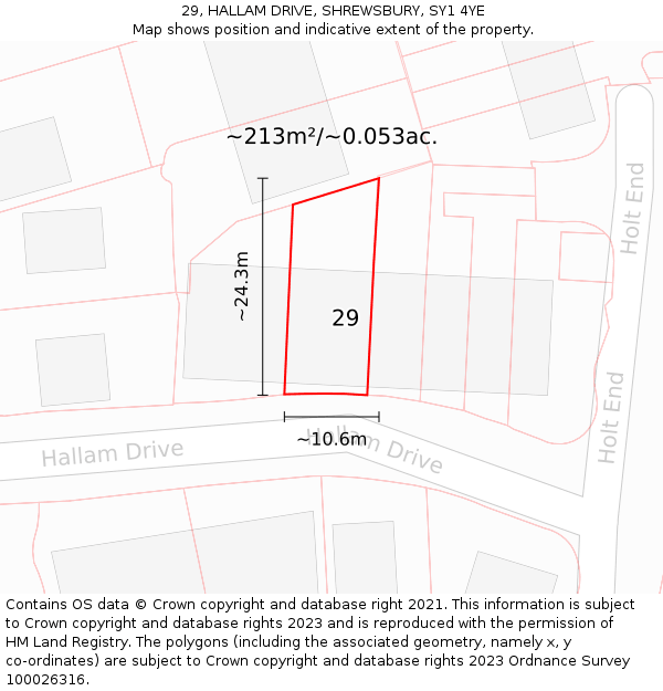 29, HALLAM DRIVE, SHREWSBURY, SY1 4YE: Plot and title map