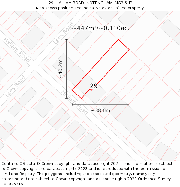 29, HALLAM ROAD, NOTTINGHAM, NG3 6HP: Plot and title map