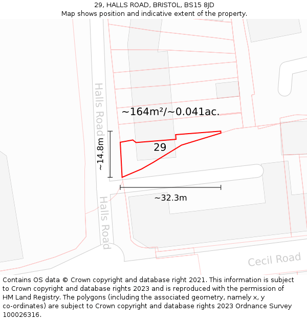 29, HALLS ROAD, BRISTOL, BS15 8JD: Plot and title map