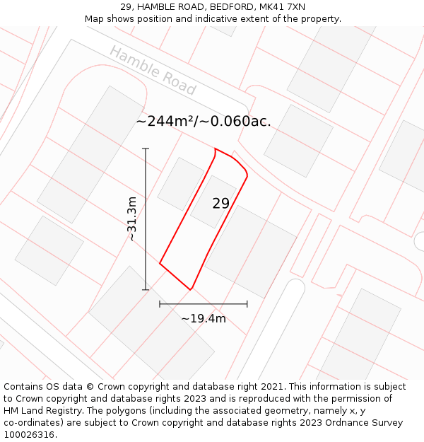 29, HAMBLE ROAD, BEDFORD, MK41 7XN: Plot and title map