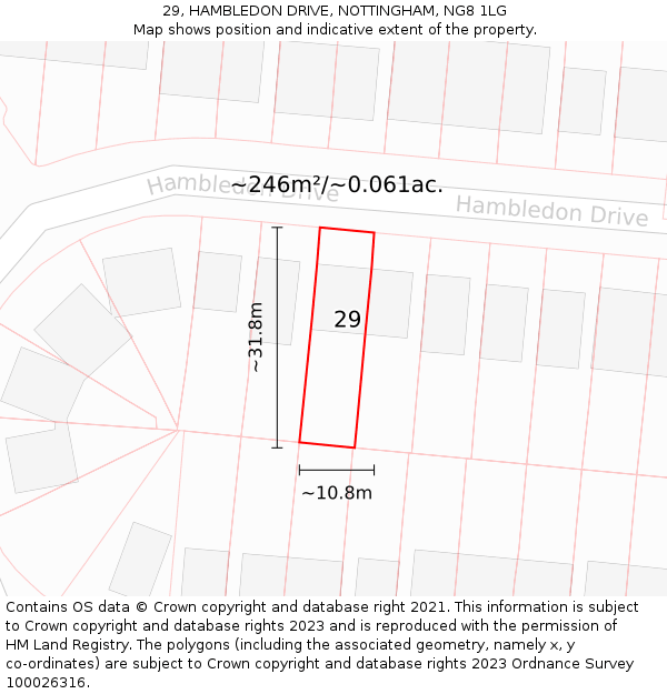 29, HAMBLEDON DRIVE, NOTTINGHAM, NG8 1LG: Plot and title map