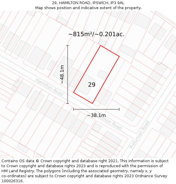 29, HAMILTON ROAD, IPSWICH, IP3 9AL: Plot and title map