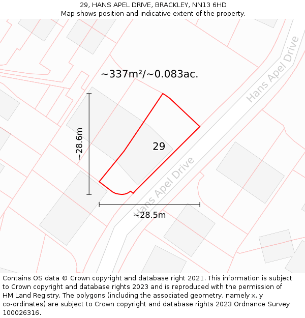 29, HANS APEL DRIVE, BRACKLEY, NN13 6HD: Plot and title map