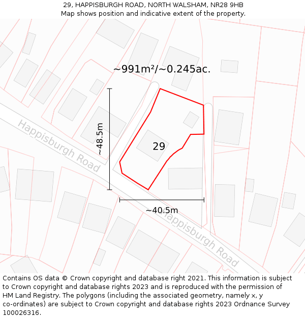 29, HAPPISBURGH ROAD, NORTH WALSHAM, NR28 9HB: Plot and title map