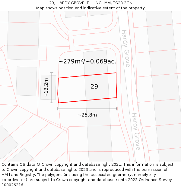 29, HARDY GROVE, BILLINGHAM, TS23 3GN: Plot and title map