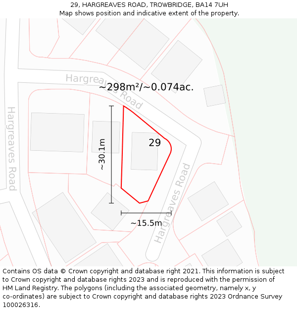 29, HARGREAVES ROAD, TROWBRIDGE, BA14 7UH: Plot and title map