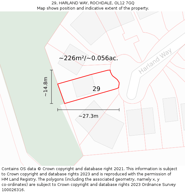29, HARLAND WAY, ROCHDALE, OL12 7GQ: Plot and title map