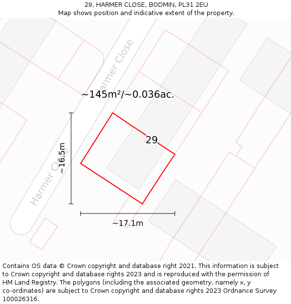 29, HARMER CLOSE, BODMIN, PL31 2EU: Plot and title map