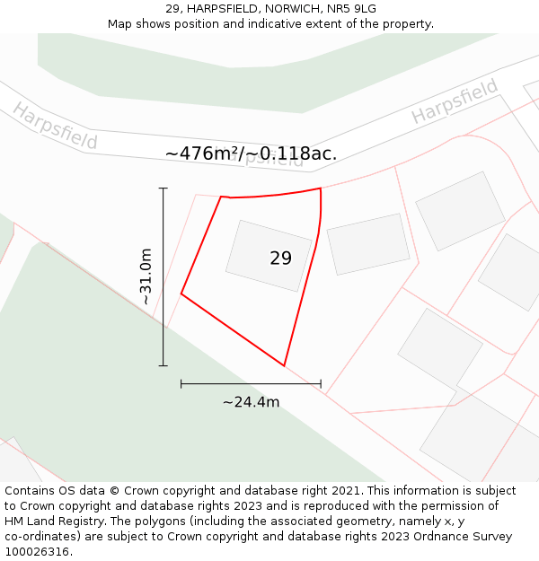 29, HARPSFIELD, NORWICH, NR5 9LG: Plot and title map