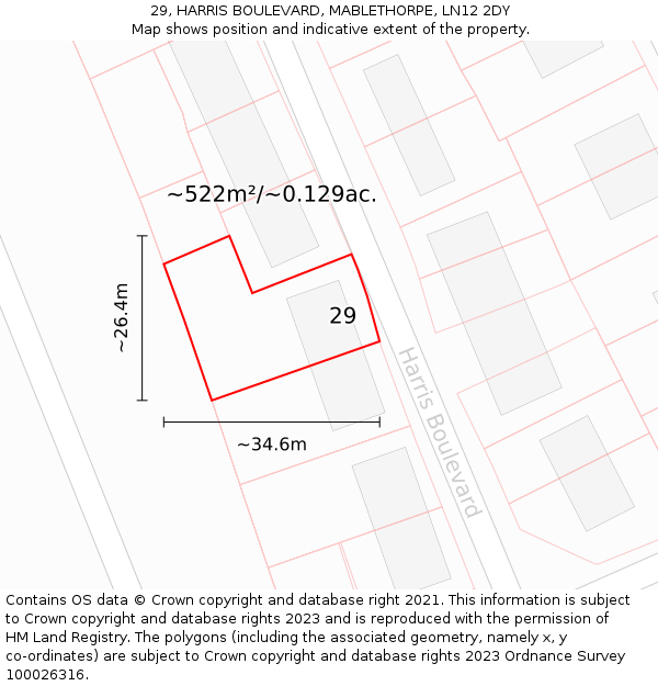 29, HARRIS BOULEVARD, MABLETHORPE, LN12 2DY: Plot and title map