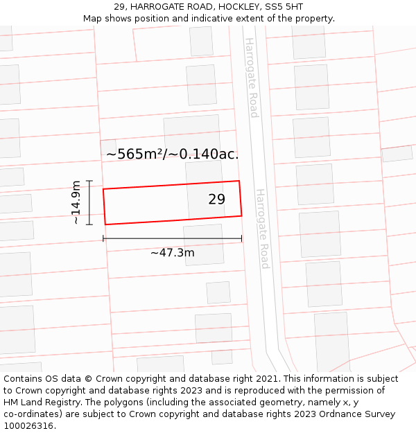 29, HARROGATE ROAD, HOCKLEY, SS5 5HT: Plot and title map