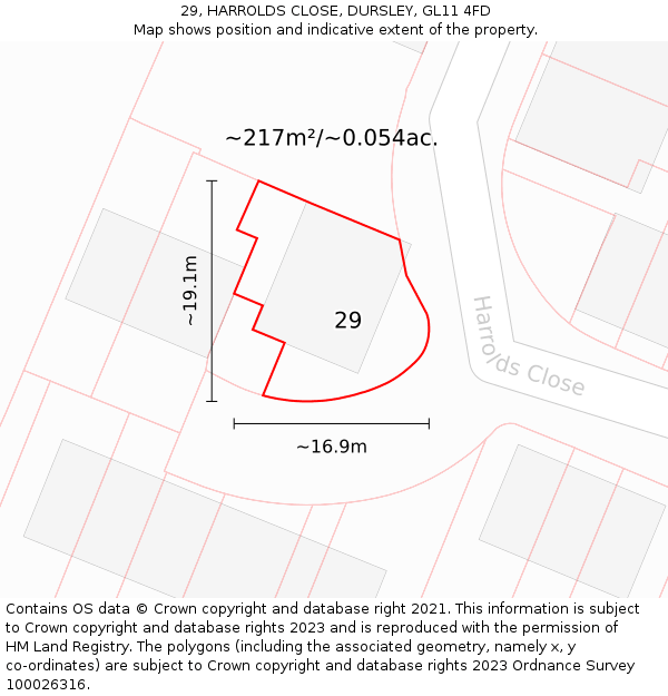 29, HARROLDS CLOSE, DURSLEY, GL11 4FD: Plot and title map