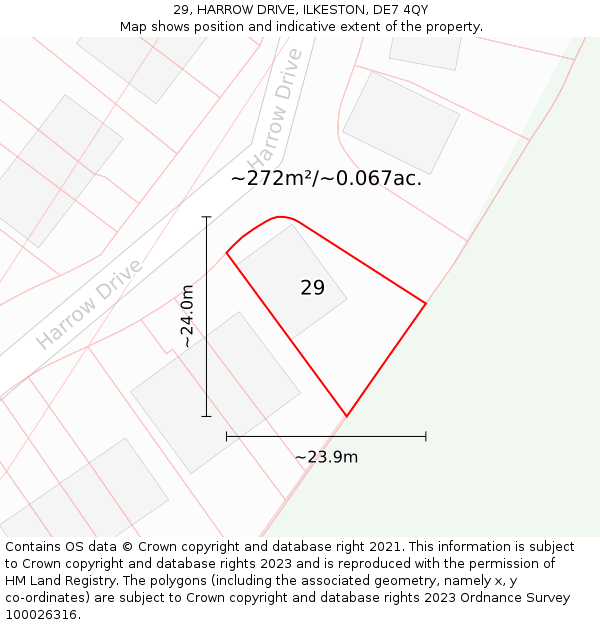 29, HARROW DRIVE, ILKESTON, DE7 4QY: Plot and title map